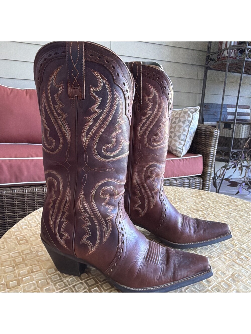 Ariat Womens Brown Leather Mid-Calf Pull On Cowgirl Western Boots Size 9B In Box